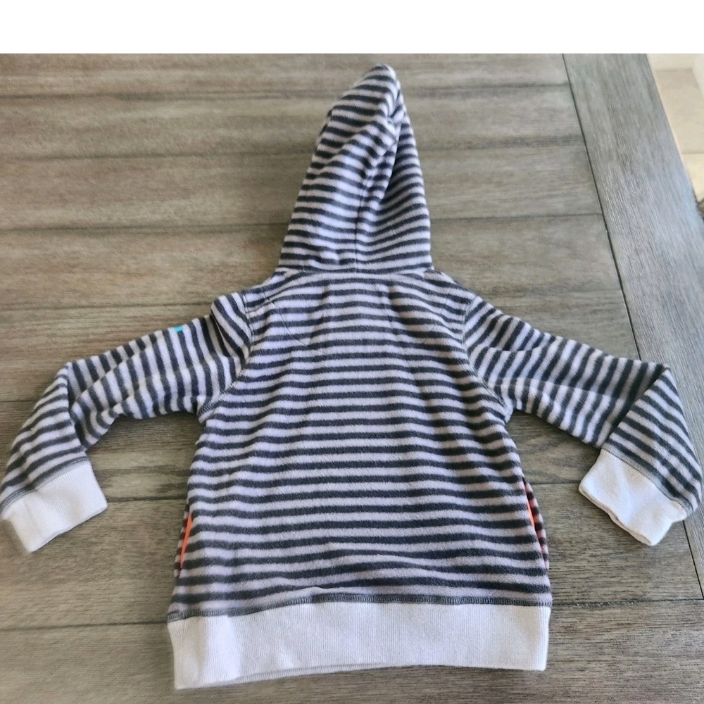 Mini Boden Gray Striped Hooded Hoodie Fleece Sweater Shirt Boys Size 3 4 Years - Picture 5 of 7